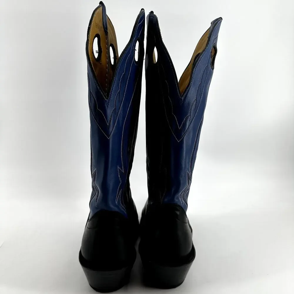 Honcho Buckaroo Cowboy Boots Leather USA Heeled Colorblock Blue Black 10D